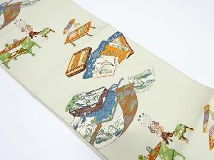 文箱に草花・風景模様織り出し袋帯